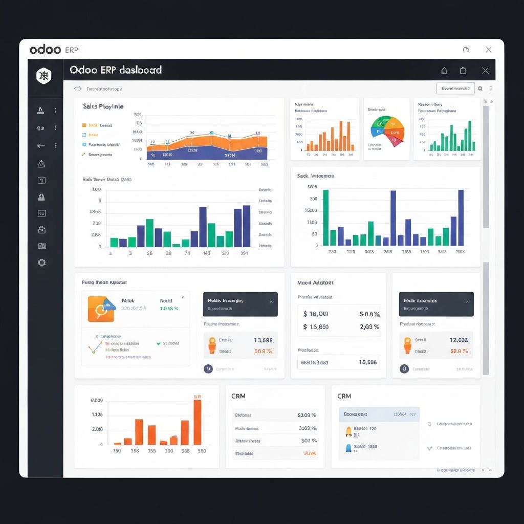 Odoo ERP dashboard displaying inventory management and sales analytics
